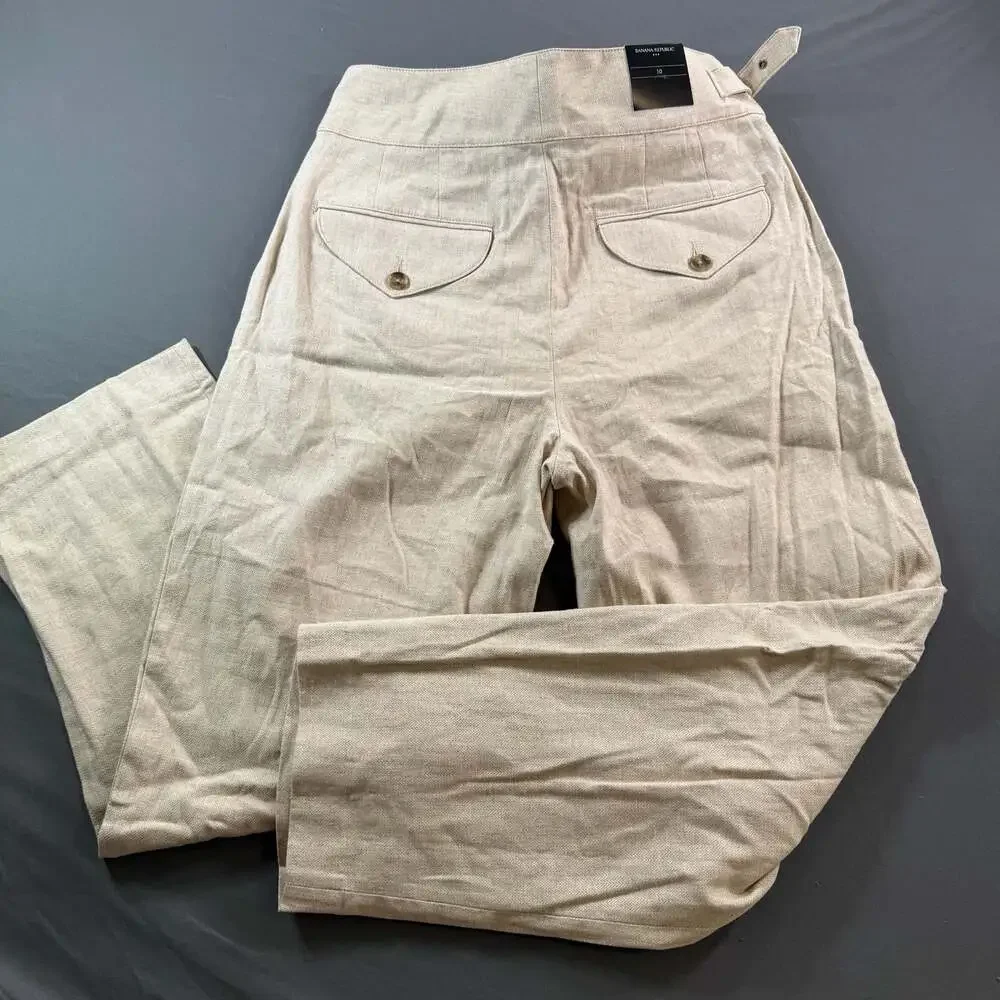 Banana Republic Herringbone Linen Blend Seafarer Pants Womens 10 Beige NWT